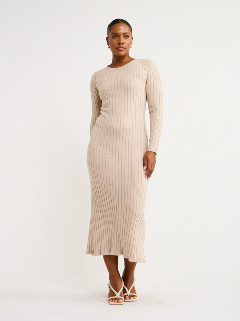 By Nicola Moon Midi Knitted Dress in Beige Marle – Coco & Lola