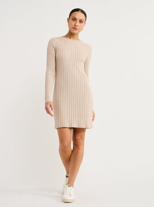 By Nicola Moon Mini Knitted Dress in Beige Marle