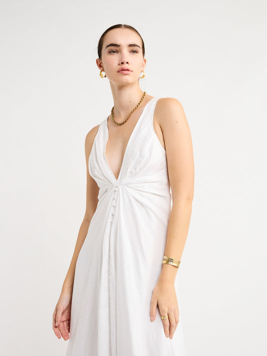Joslin Sabrina Linen Maxi Dress in Optical White