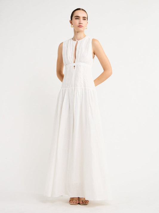 Joslin Loren Silk Linen Maxi Dress in Cream