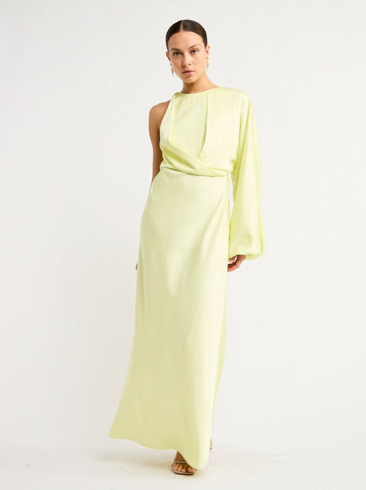 Significant Other Alessia One Shoulder Long Sleeve Dress in Citron