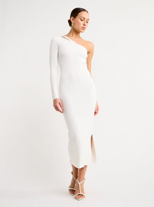 By Johnny Kaitlyn One Sleeve Knit Midi Dress in Ivory – Coco Lola