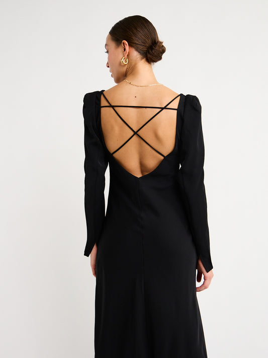 By Johnny Olivia Strap Back Full Length Dress in Black
