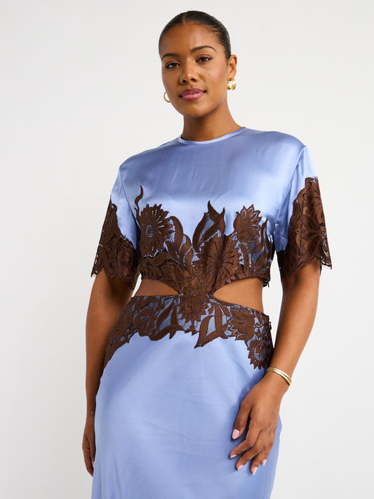 Sir Danseurs Lace Cut Out Gown in Bleue