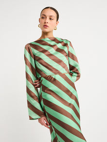 Ownley Zoey Crop Flare Sleeve Top in Choc Mint