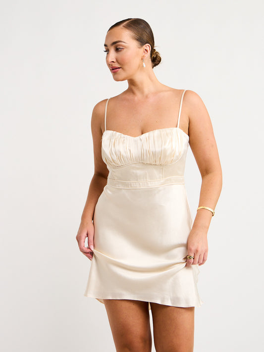 Shona Joy Corded Ruched Mini Dress in Cream