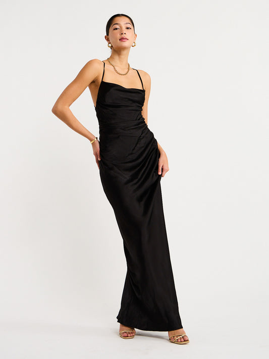 Shona Joy Ruched Backless Slip Dress in Black Coco & Lola Shona Joy Ruched Backless Slip Dress in Black Coco & Lola