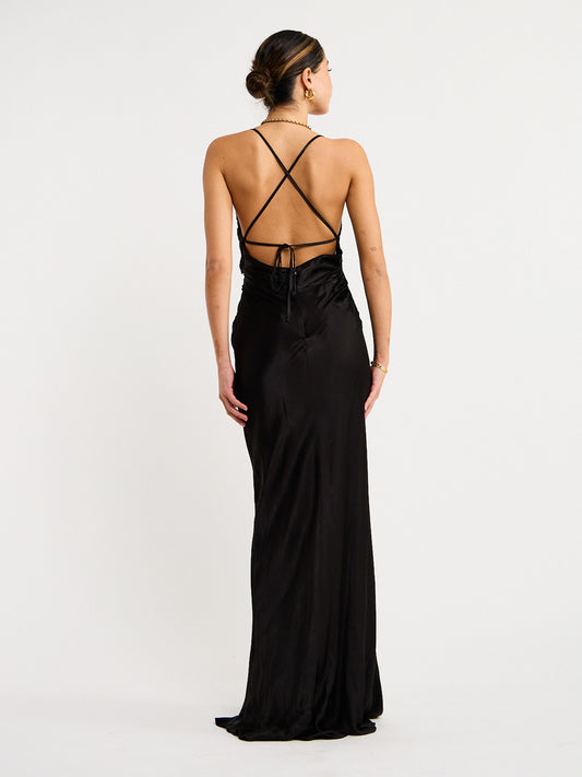 Shona Joy Ruched Backless Slip Dress in Black Coco & Lola Shona Joy Ruched Backless Slip Dress in Black Coco & Lola