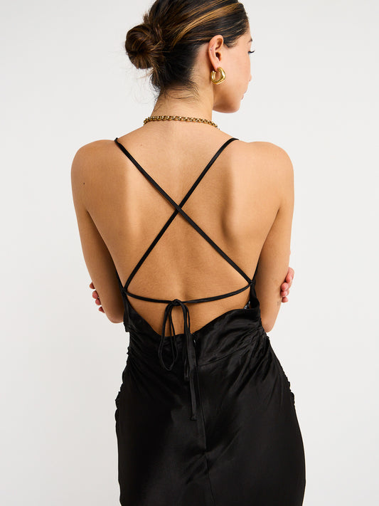 Shona Joy Ruched Backless Slip Dress in Black Coco & Lola Shona Joy Ruched Backless Slip Dress in Black Coco & Lola