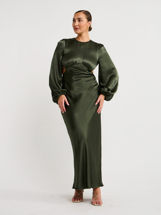 Shona Joy Open Back Balloon Sleeve Midi Dress in Forest Coco & Lola Shona Joy Open Back Balloon Sleeve Midi Dress in Forest Coco & Lola