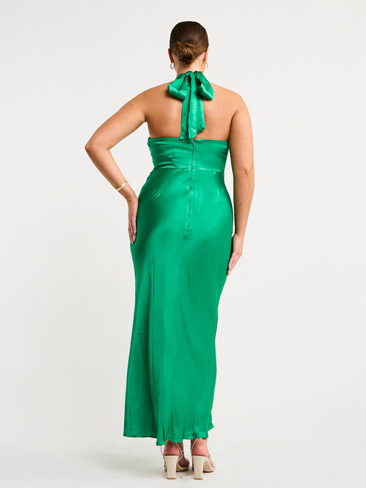 Shona Joy Lana Ruched Halter Midi Dress in Tree Green Coco & Lola Shona Joy Lana Ruched Halter Midi Dress in Tree Green Coco & Lola