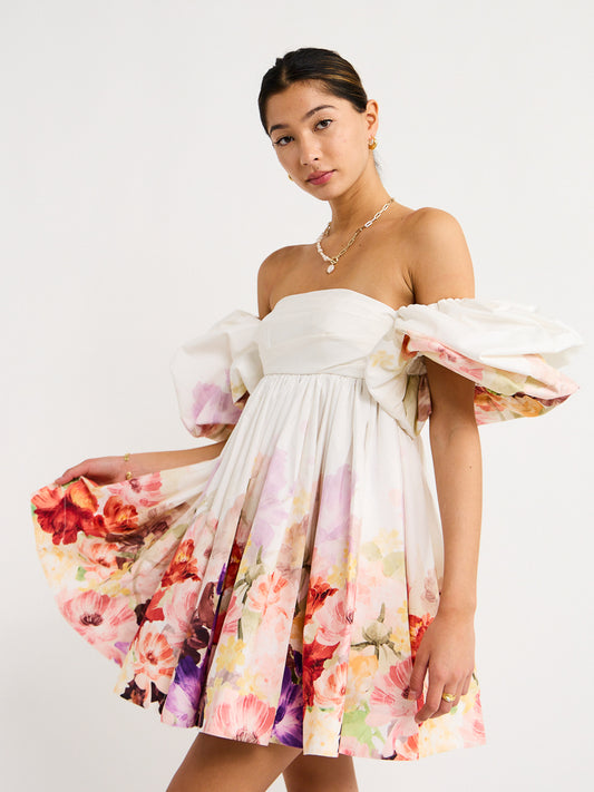 Leo Lin Eloise Lace Puff Sleeve Mini Dress in Cascade Print