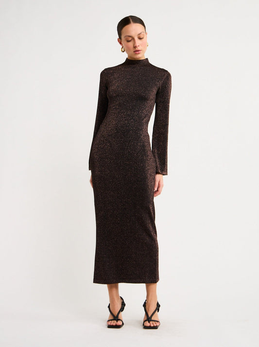 Elka Collective Thelma Knit Dress in Copper Lurex