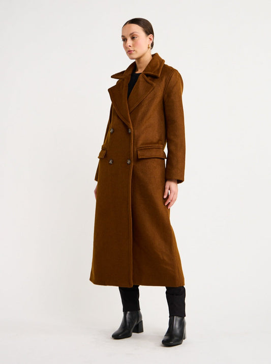 Ena Pelly Lana Wool Coat in Tobacco