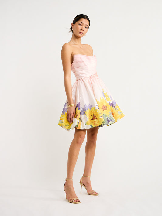 Leo Lin Katy Bustier Mini Dress in Sunflower Print in Pink