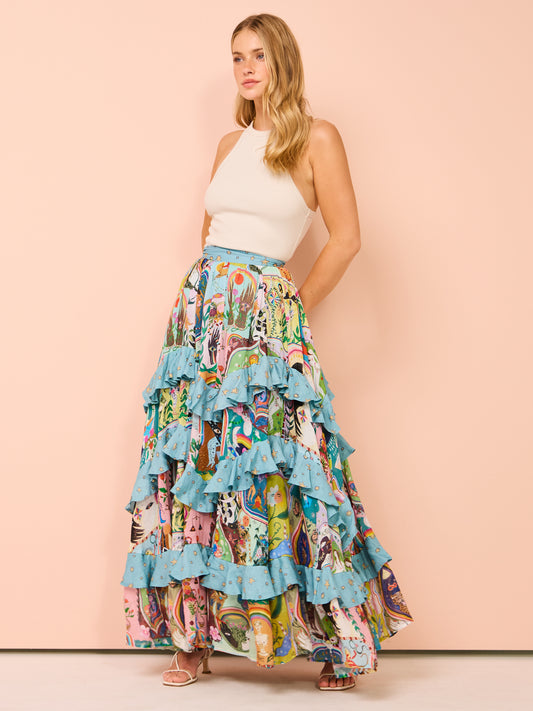 Alemais Evergreen Tiered Ruffled Skirt in Multi