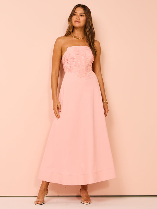 By Johnny Alessia Gather Strapless Midi Dress in Pink – Coco & Lola
