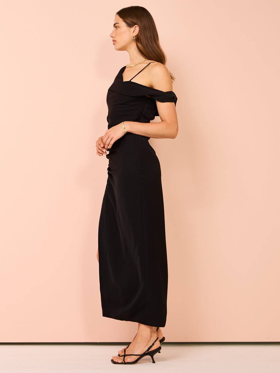 By Johnny Nadel Asymmetric Split Gown in Black