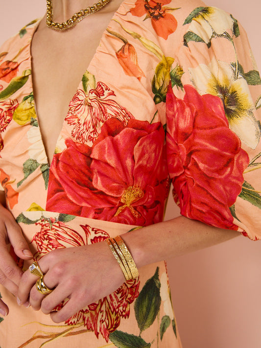 By Nicola Bolero Maxi Gathered Neckline Dress in Raspberry Punch Floral