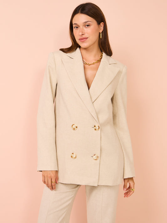 By Nicola Pisces Oversized Blazer in Beige Fishbone