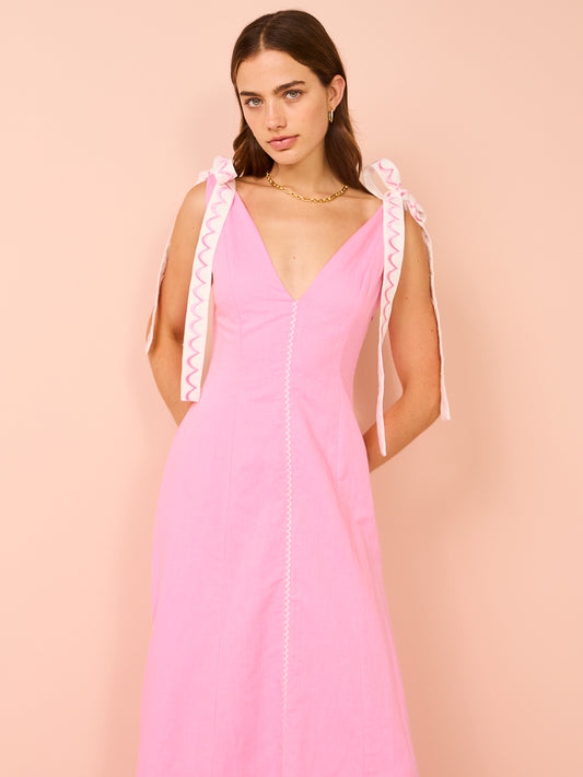 By Nicola Adoncia Tie Shoulder Maxi Dress in Valentine Pink