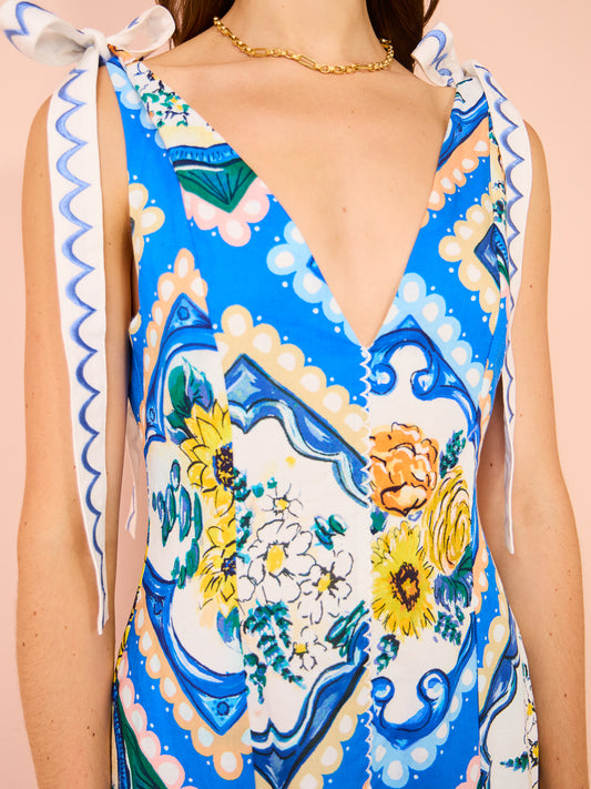 By Nicola Adoncia Tie Shoulder Maxi Dress in Azure Floral