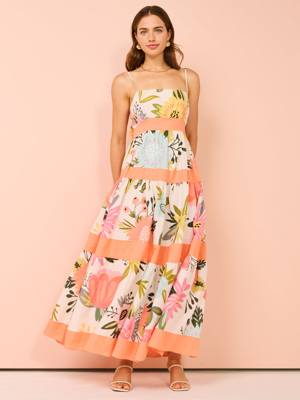 IKVY - Spaghetti Strap Floral Tiered Maxi A-Line Dress | YesStyle
