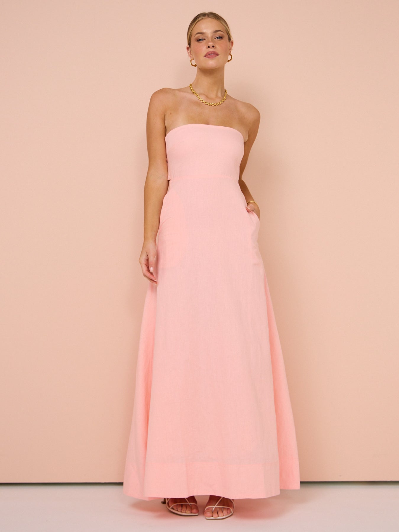 By Nicola Wavy Strapless Maxi Dress in Rockmelon – Coco & Lola