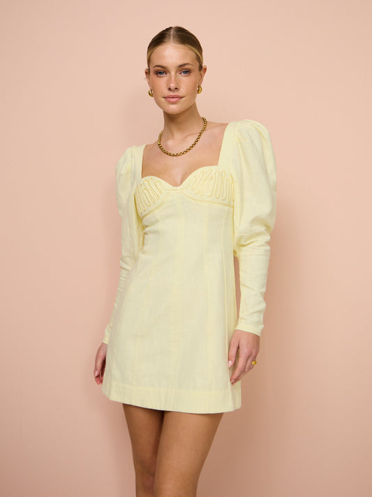 Clea Leyla Embroidered Mini Dress in Limoncello