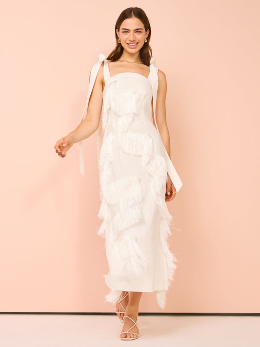 Clea Harper Fringe Dress in White
