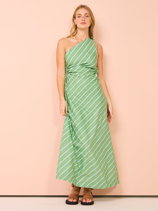 Faithfull the Brand Laureles Midi Dress in Akaia Strripe Green Coco & Lola Faithfull the Brand Laureles Midi Dress in Akaia Strripe Green Coco & Lola