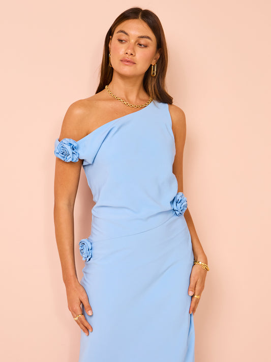 Issy Off Shoulder Flower Maxi Dress in Blue