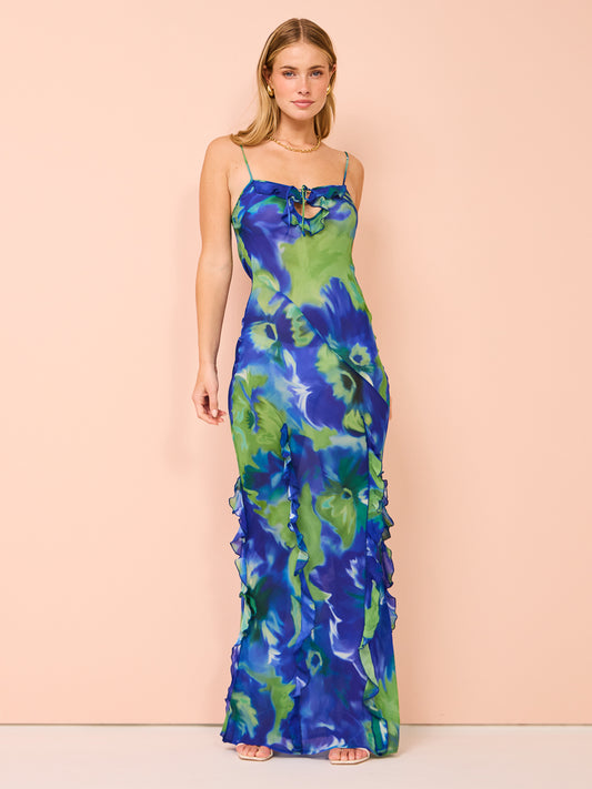 Isabelle Quinn Kyra Ruffle Maxi Dress in Pacific Pansie