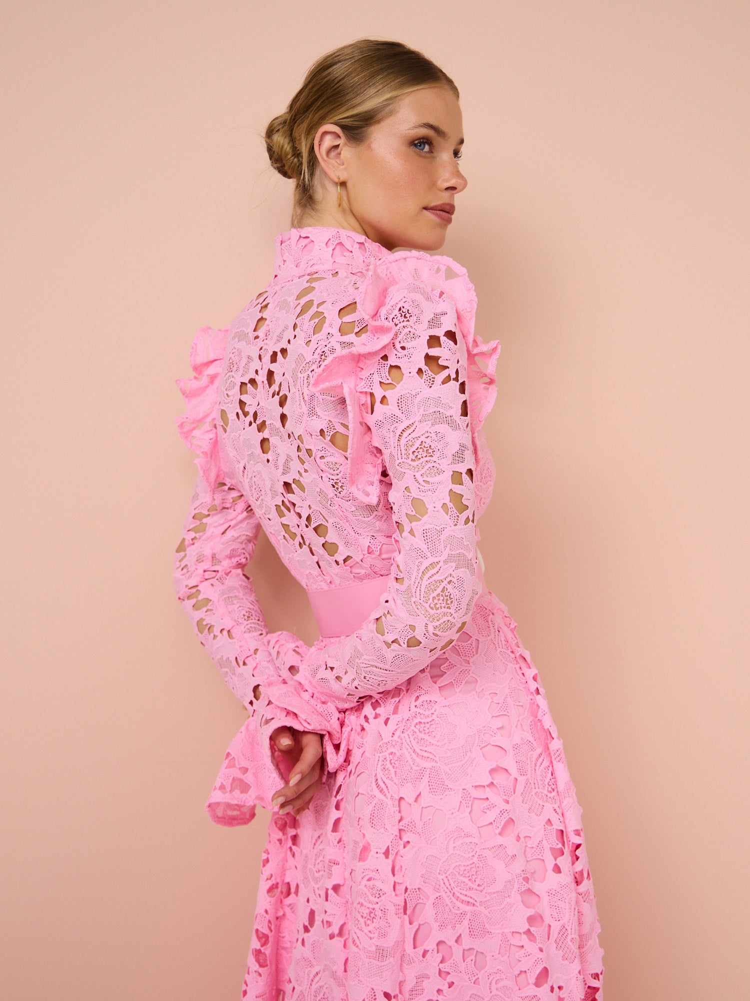 Miss Chase Dark Pink Lace Maxi Dress