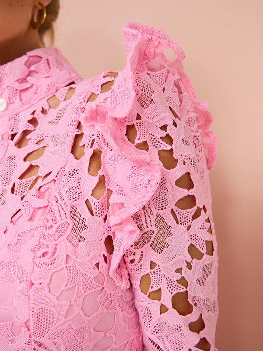 Leo Lin Aliyah Lace Butterfly Sleeve Midi Dress in Candy Pink Coco & Lola Leo Lin Aliyah Lace Butterfly Sleeve Midi Dress in Candy Pink Coco & Lola