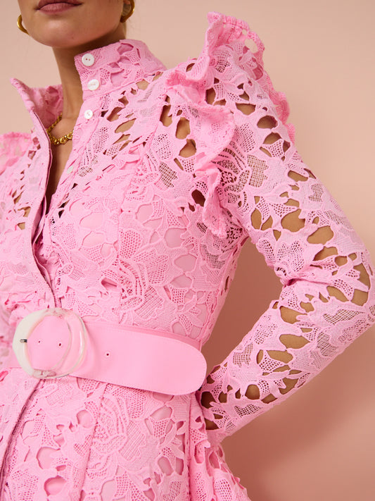 Leo Lin Aliyah Lace Butterfly Sleeve Midi Dress in Candy Pink Coco & Lola Leo Lin Aliyah Lace Butterfly Sleeve Midi Dress in Candy Pink Coco & Lola