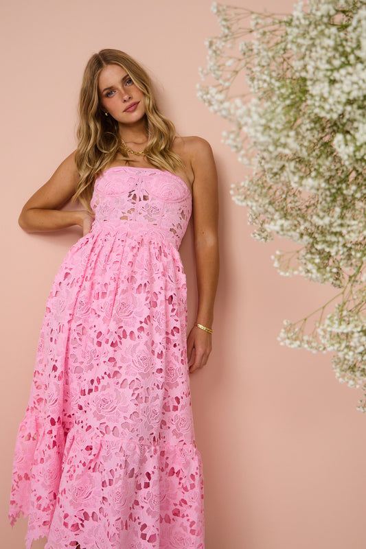 Beginning Boutique Lace Maxi Dress Pink Lace Strapless Dress Leo