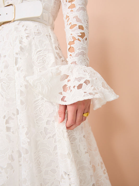 Leo Lin Aliyah Lace Butterfly Sleeve Midi Dress in Snow Coco & Lola Leo Lin Aliyah Lace Butterfly Sleeve Midi Dress in Snow Coco & Lola