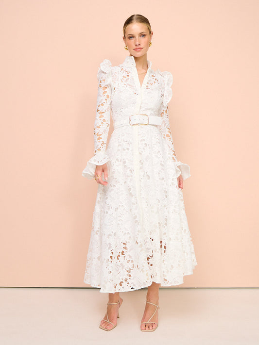 Leo Lin Aliyah Lace Butterfly Sleeve Midi Dress in Snow Coco & Lola Leo Lin Aliyah Lace Butterfly Sleeve Midi Dress in Snow Coco & Lola