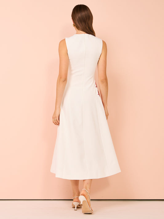 Leo Lin Cleo Sleeveless Embroidery Midi Dress in Twilight Print in White Coco & Lola Leo Lin Cleo Sleeveless Embroidery Midi Dress in Twilight Print in White Coco & Lola