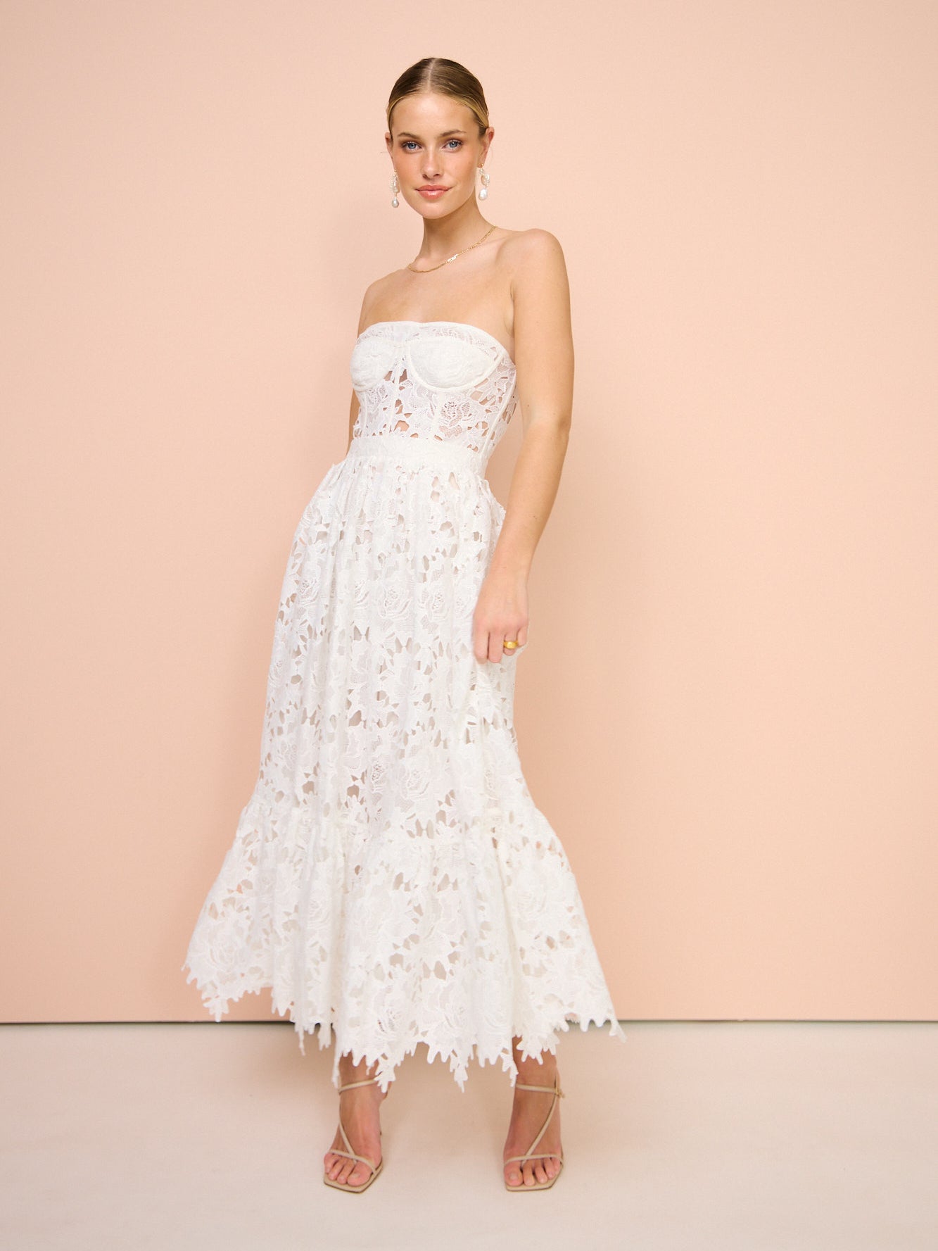 Leo Lin Emilia Lace Bustier Midi Dress in Snow – Coco & Lola