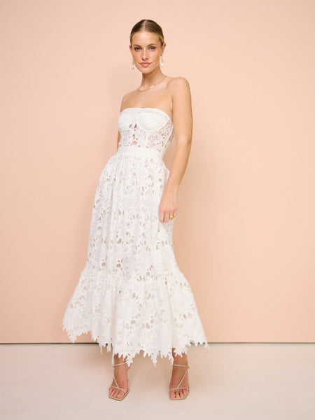 Leo Lin Emilia Lace Bustier Midi Dress in Snow Coco & Lola Leo Lin Emilia Lace Bustier Midi Dress in Snow Coco & Lola