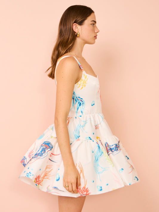 Leo Lin Kaylee Structured Mini Dress in Twilight Print in White Coco & Lola Leo Lin Kaylee Structured Mini Dress in Twilight Print in White Coco & Lola