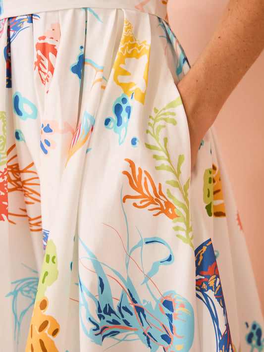 Leo Lin Matilda Puff Sleeve Midi Dress in Twilight Print in White Coco & Lola Leo Lin Matilda Puff Sleeve Midi Dress in Twilight Print in White Coco & Lola