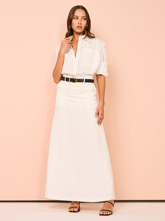 Maison Essentiele Pintuck Maxi Skirt in Optic White