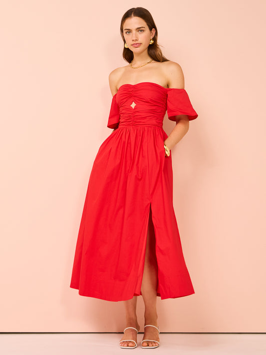 Mon Renn Fate Midi Dress in Scarlet Red