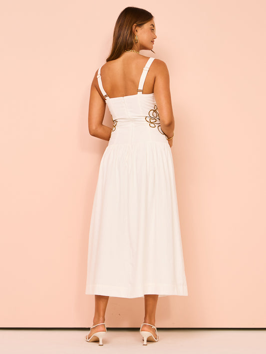 Mon Renn Luna Embroidered Midi Dress in Ivory Biscuit Coco & Lola Mon Renn Luna Embroidered Midi Dress in Ivory Biscuit Coco & Lola