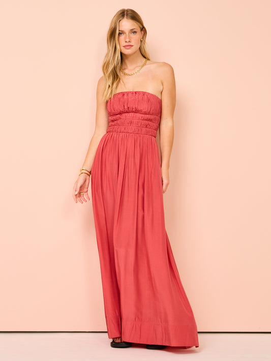 Peony Strapless Maxi Dress in Rose