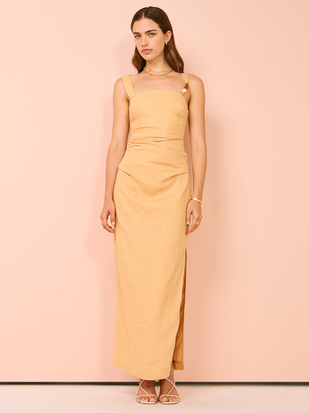 Sir Antonia Beaded Midi Dress in Light Tan – Coco & Lola