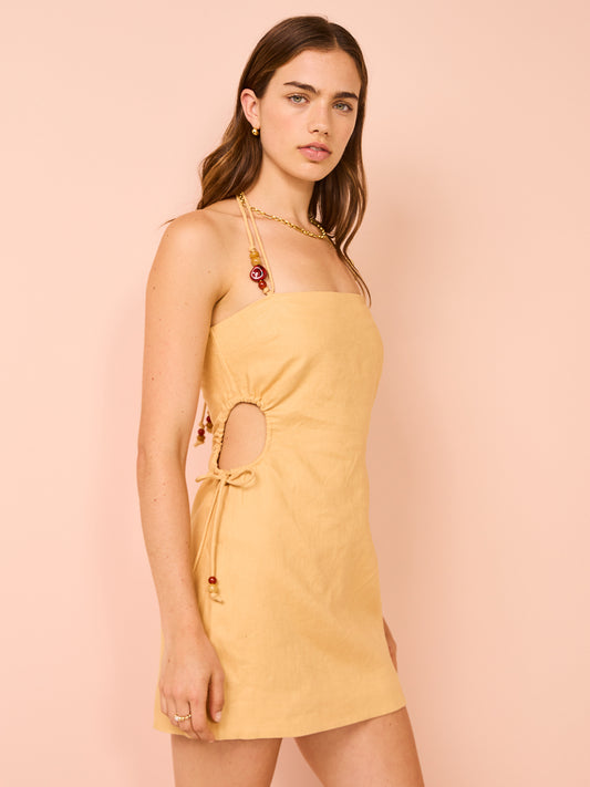 Sir Antonia Beaded Mini Dress in Light Tan Coco & Lola Sir Antonia Beaded Mini Dress in Light Tan Coco & Lola